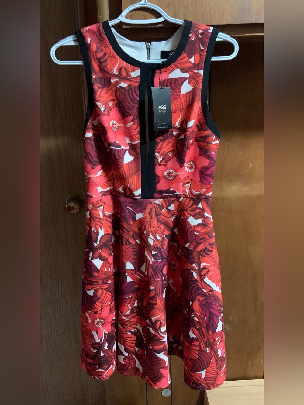 ABS Allen Schwartz Red Floral Sleeveless Fit-and-Flare Dress